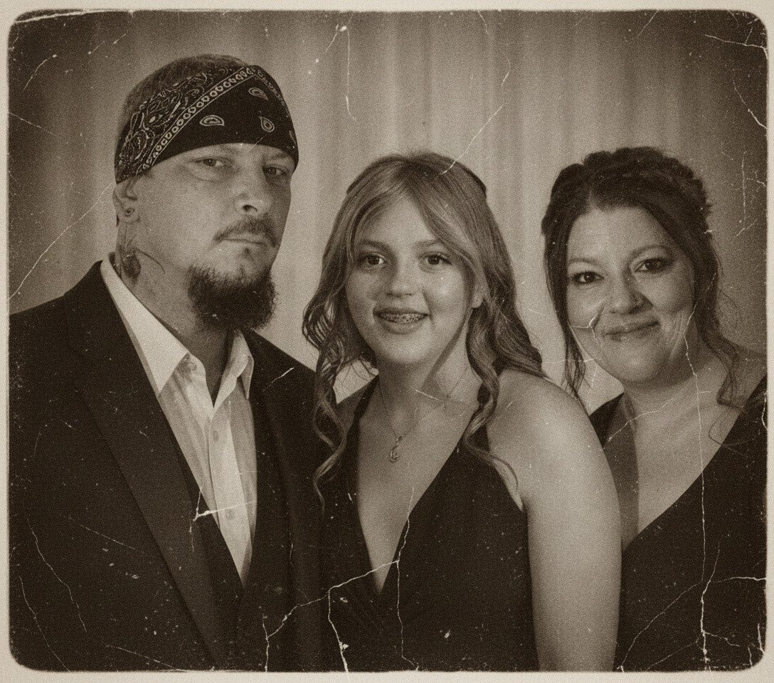 Vintage-style family portrait graphic design example