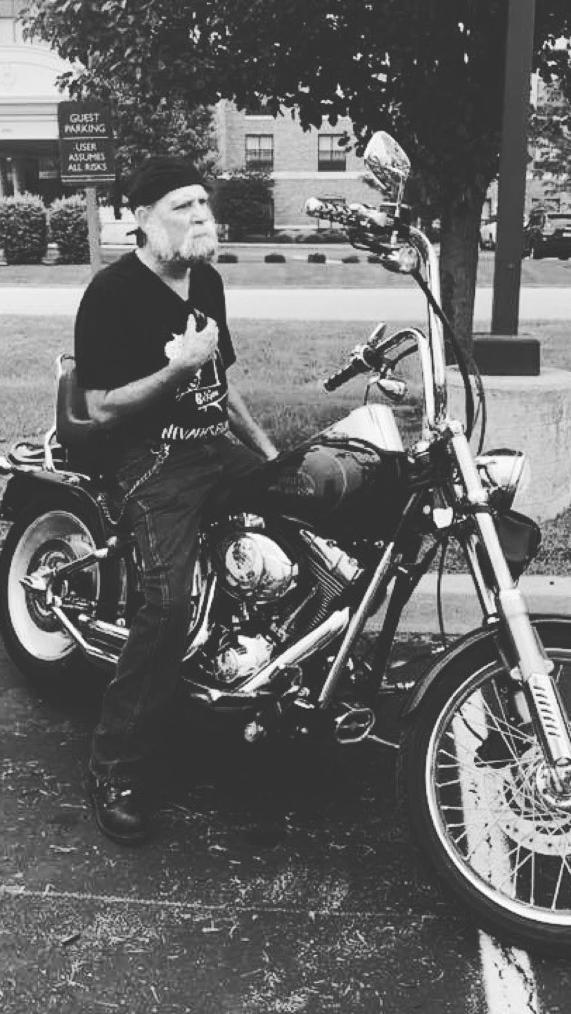 Black and white motorcycle photo example suitable as a slate etching source
