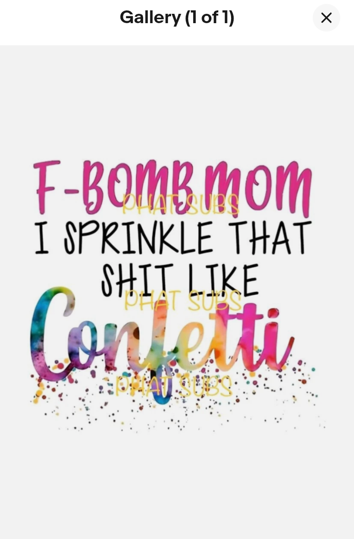 Sample humorous F-Bomb Mom confetti style design idea for sublimation